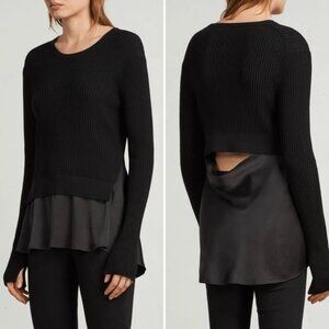 All Saints Black Layered Crew Neck Sweater